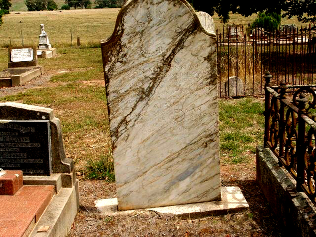 Photo of headstones/John McLennan d 1875 hdstn Tumut Pioneer cem NSW